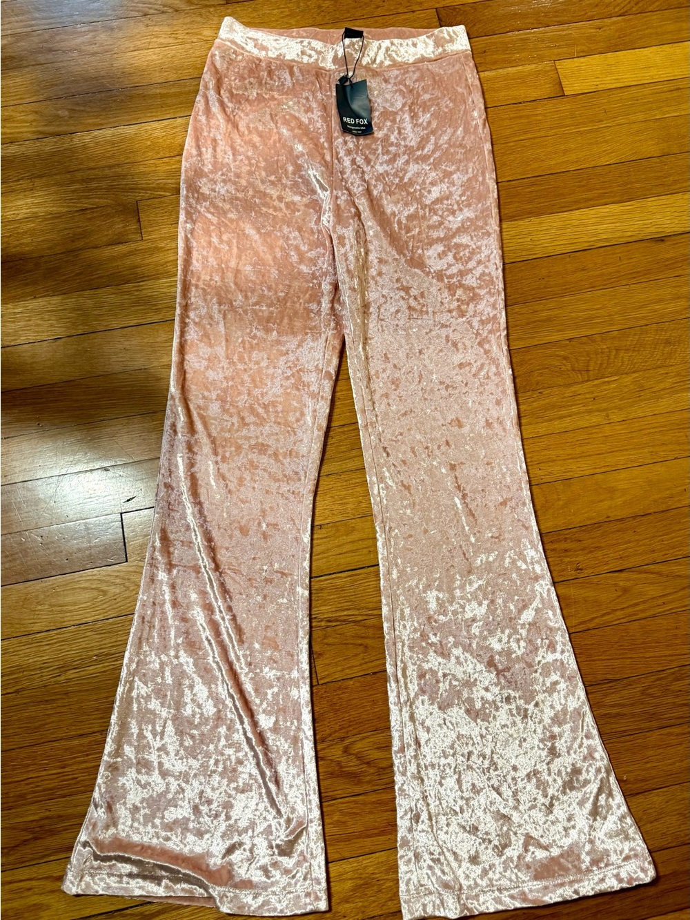 NWT Red Fox Baby Pink Crushed Velvet Flare Pants Medium Party Glam Streetwear